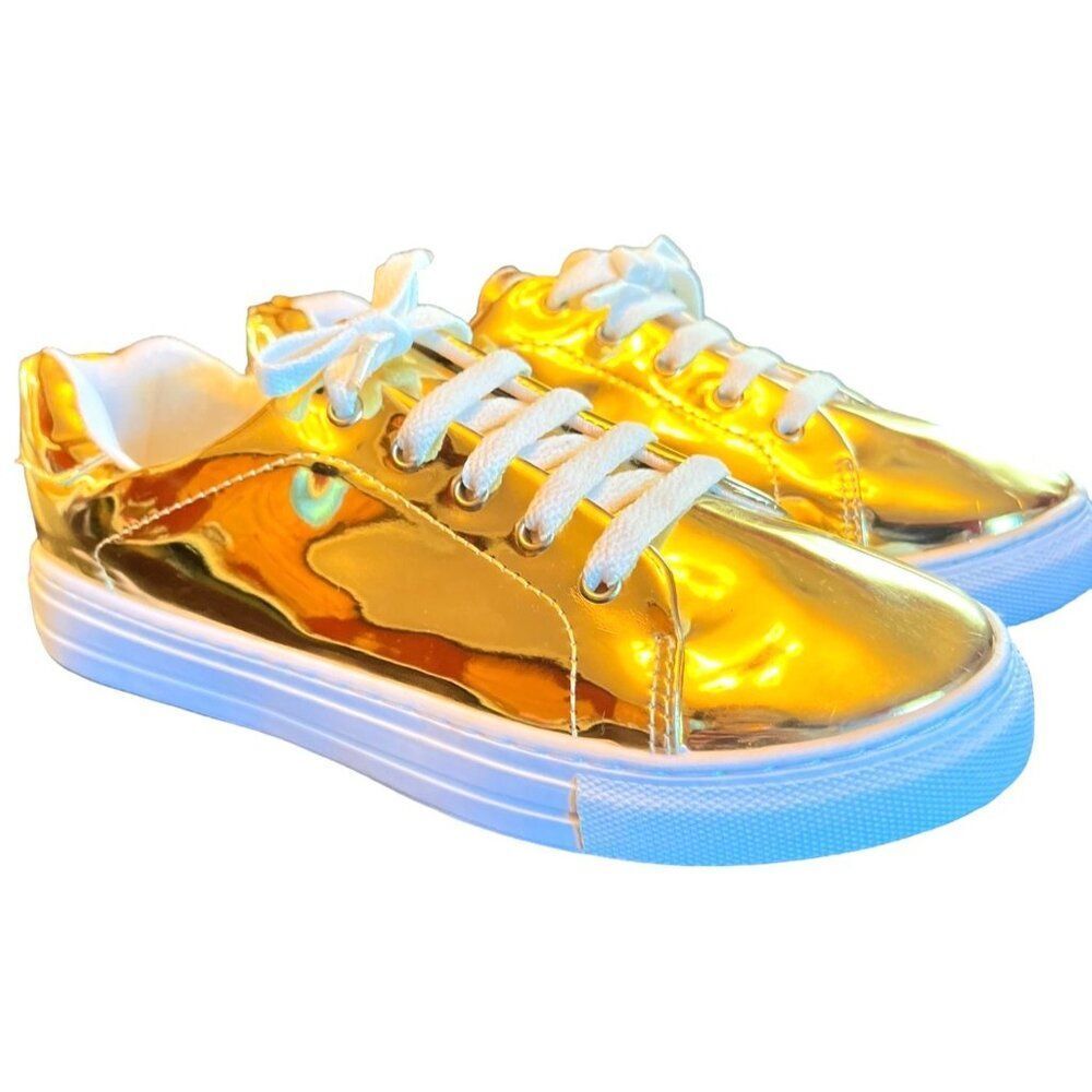 Qupid Gold Metallic‎ Low Top Sneakers Size 7Y